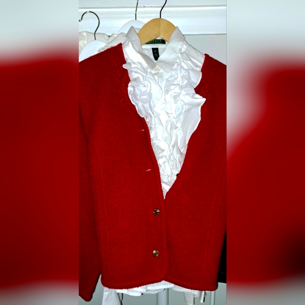 Pendleton Virgin Wool Red /Gld Button Cardigan Vt… - image 1